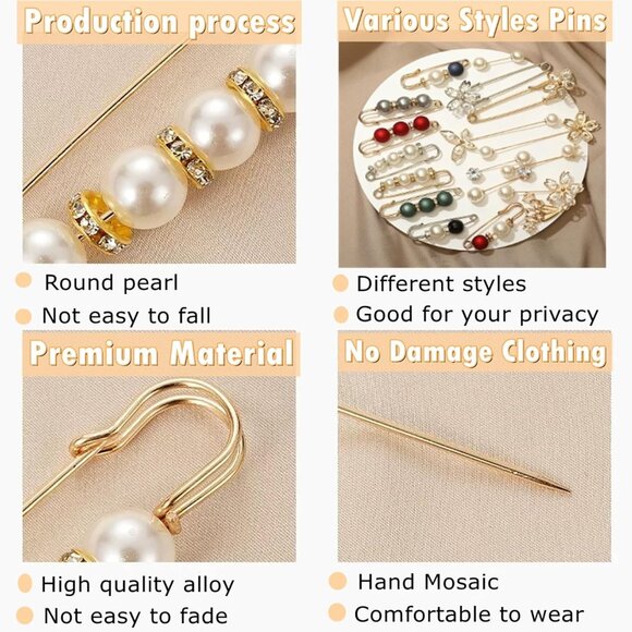 76 Pieces Pearl Brooch Pins Set, Scarf Ring Clips and Sweater Shawl Safety Pins - Picture 3 of 9
